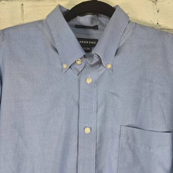 MENS LAND'S END LONG SLEEVE BLUE BUTTON DOWN NO IRON PINPORT OXFORD SIZE 17/34 - Picture 5 of 5